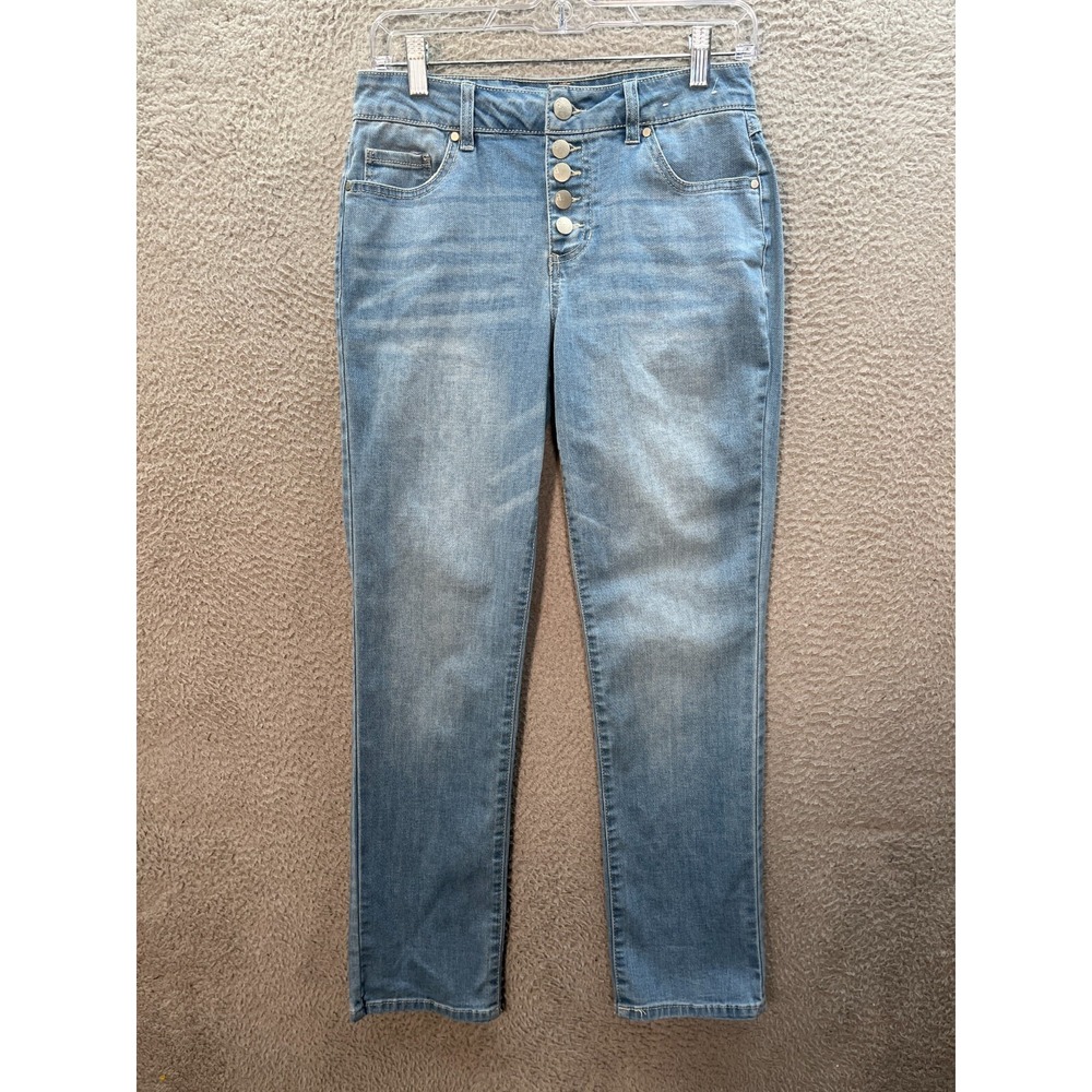 D Jeans Womens 4 Blue Recycled Denim Mid Rise Button Fly Straight Sustainable